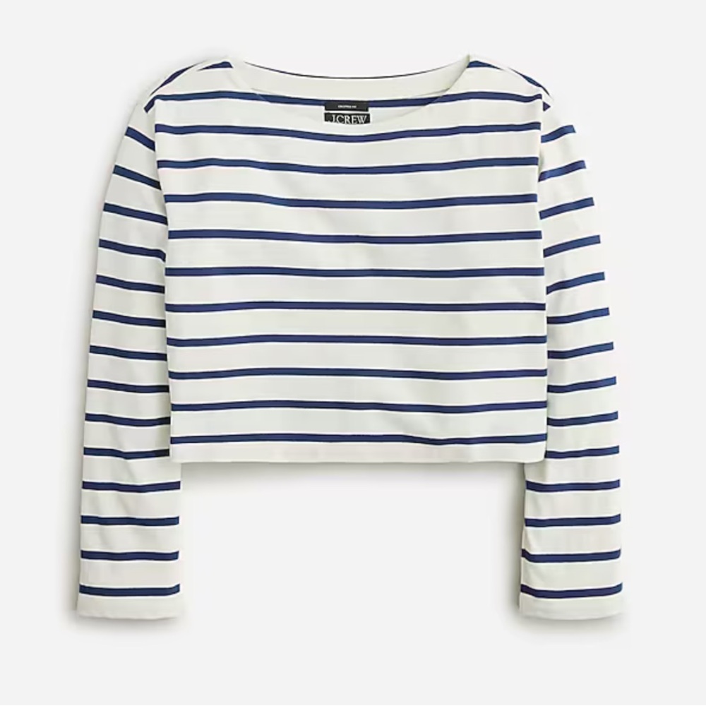 NWT J. Crew Cropped Boatneck T-shirt in Mariner Cotton, Size Large